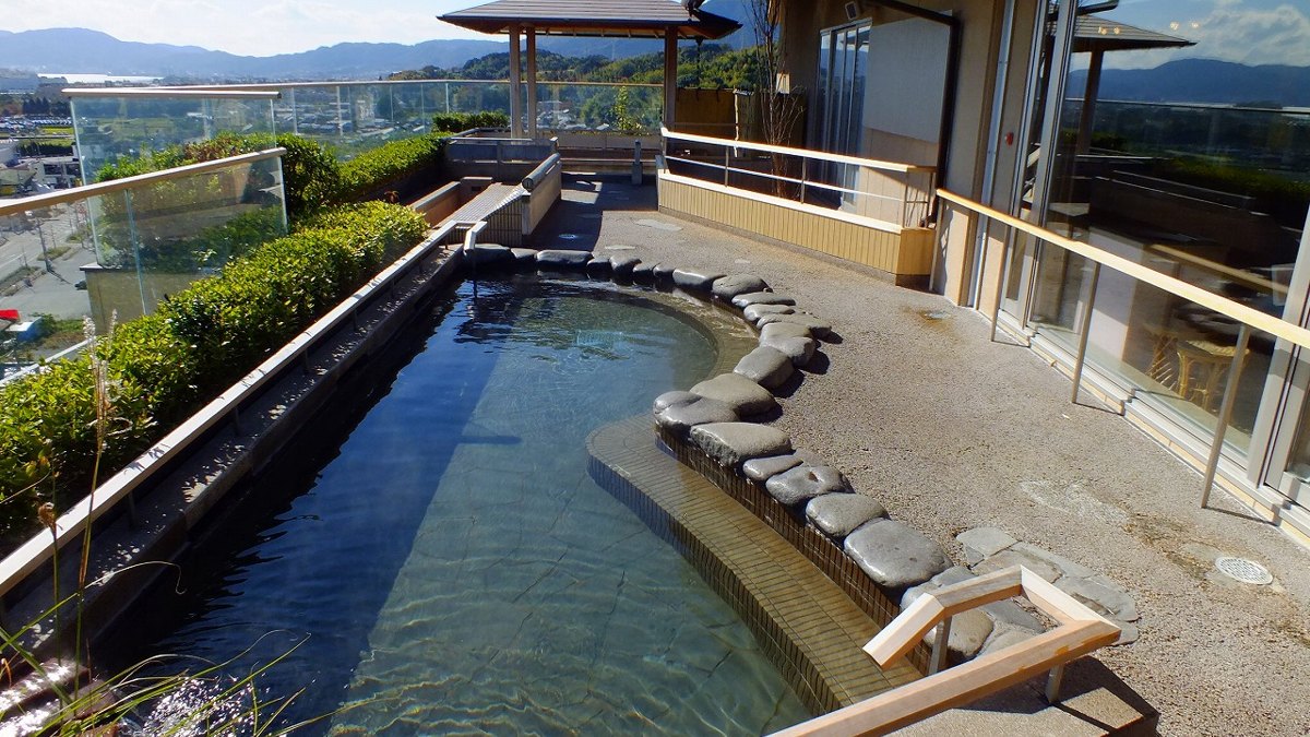 An outdoor hot-spring bath (rotenburo) at a Japanese onsen