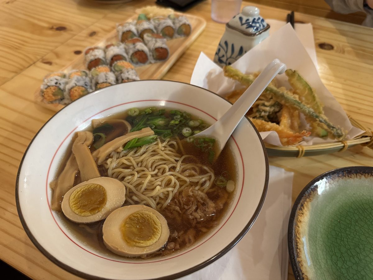 Bowl of soy-sauce ramen with egg and noodles