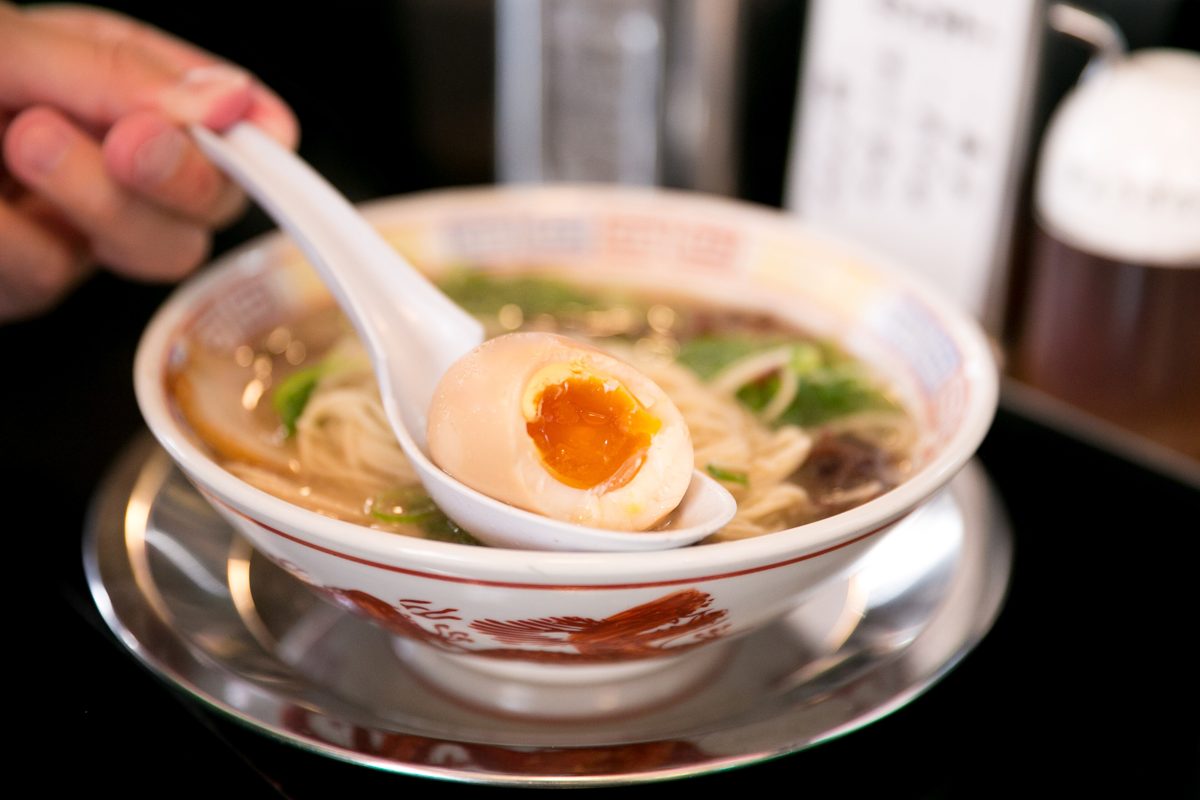 Hakata-style tonkotsu ramen with egg and green onion