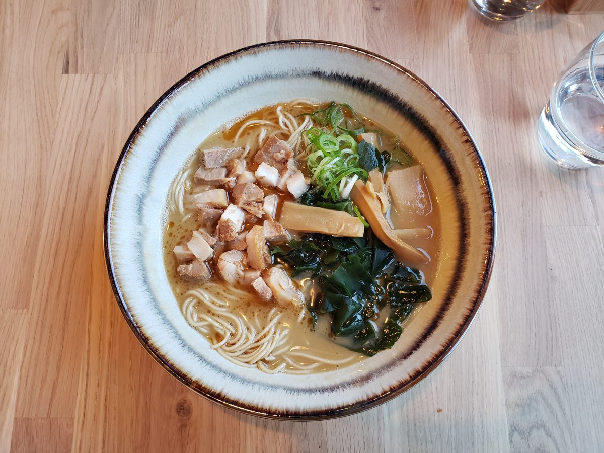 Tonkotsu ramen bowl with pork and nori