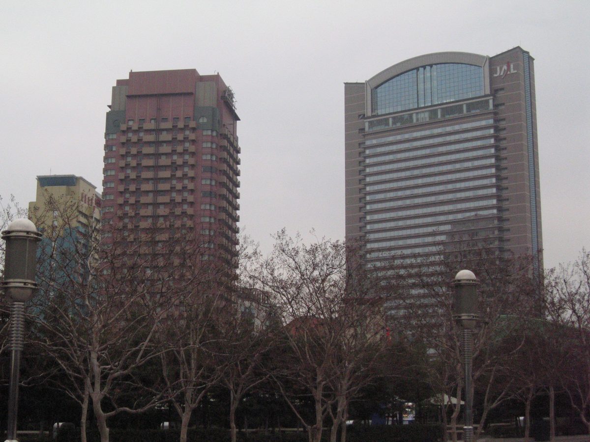 Hotel towers at Universal City, Osaka, seen from Universal CityWalk