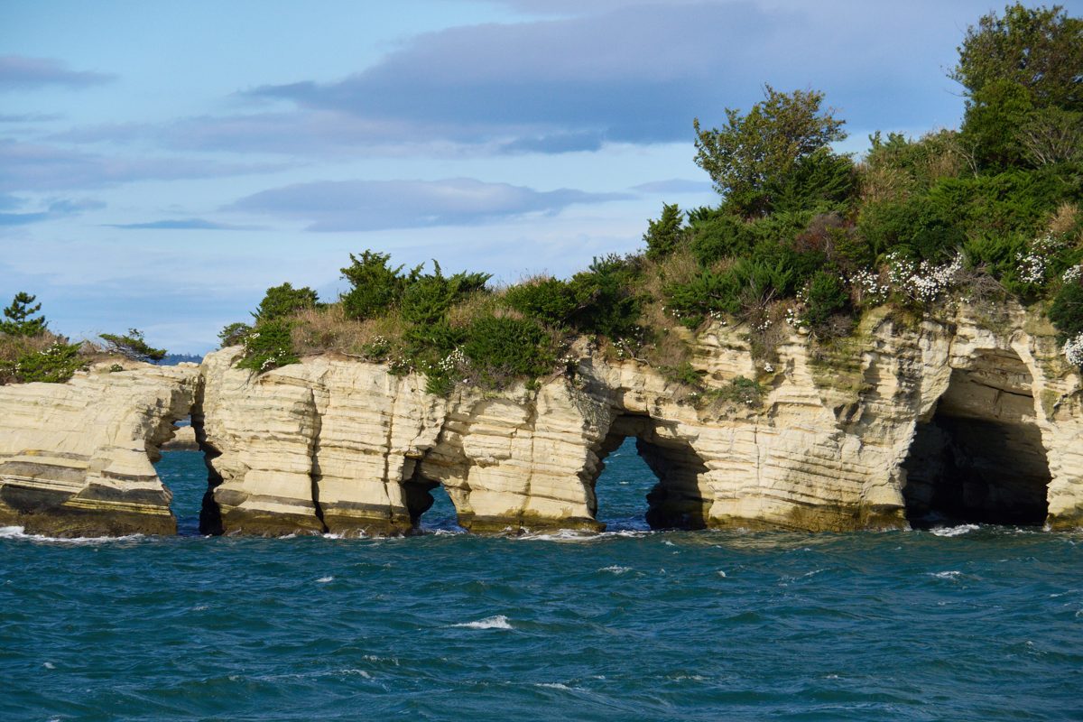 Eroded rock island in Matsushima Bay