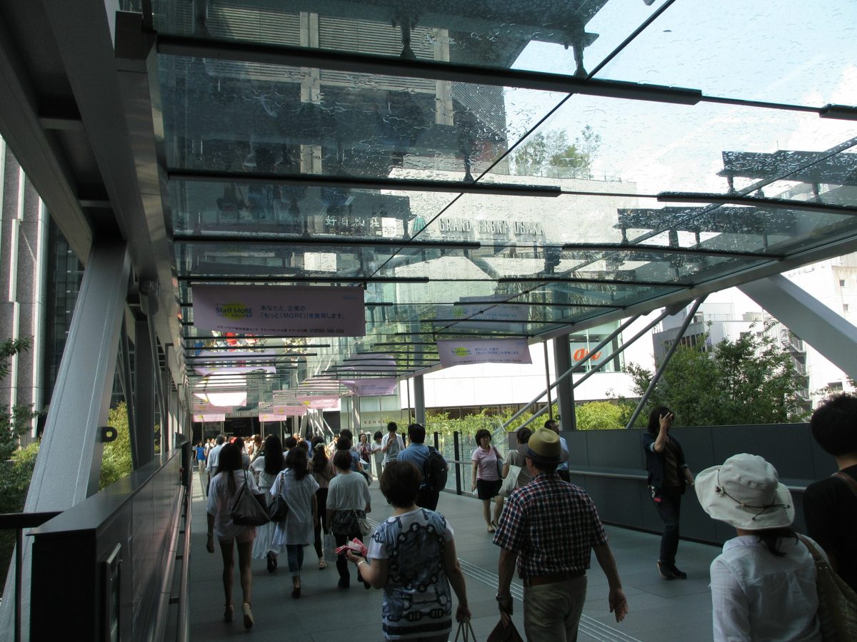 Covered walkway from Osaka Station toward Grand Front Osaka