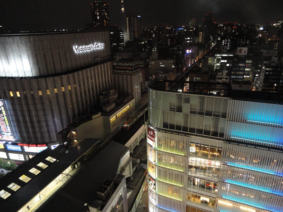 Night view over Akihabara from a remm Akihabara room