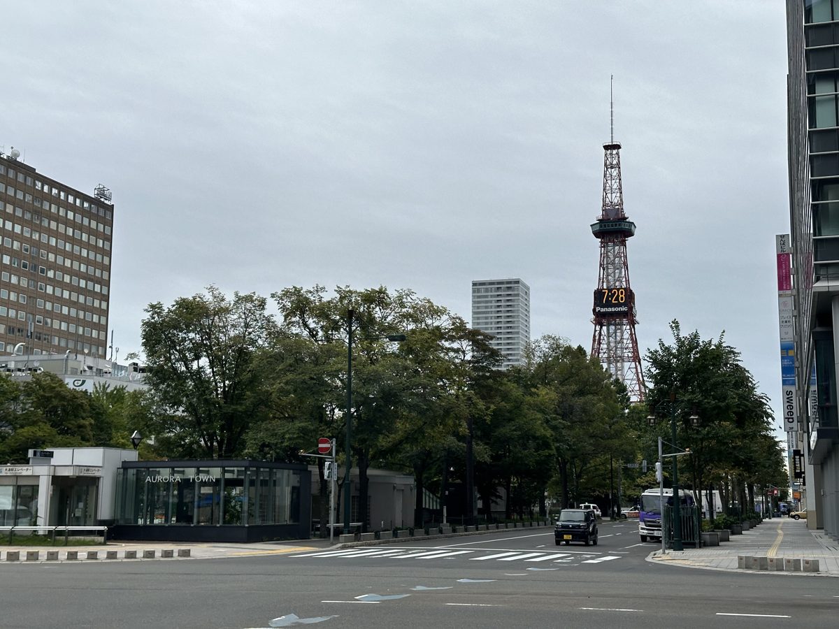 Street in central Sapporo with the TV Tower