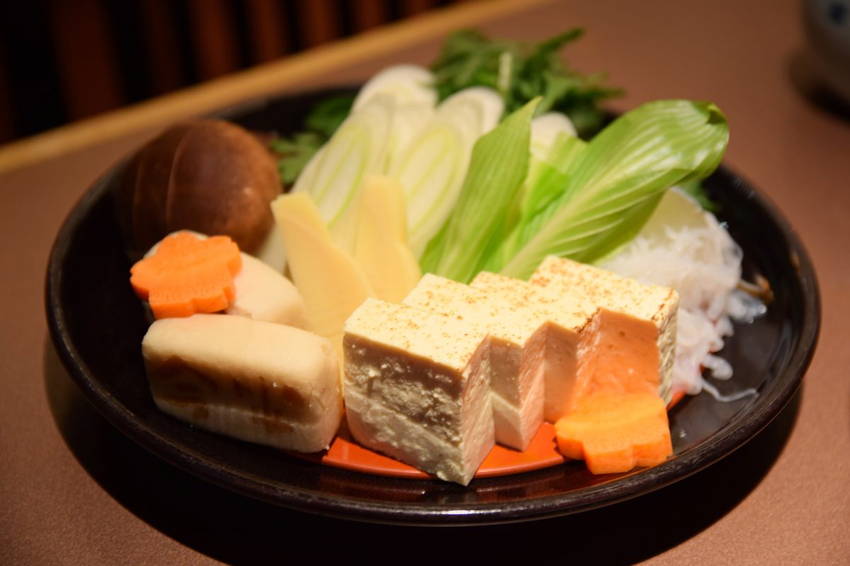 Sukiyaki ingredients laid out at Imahan