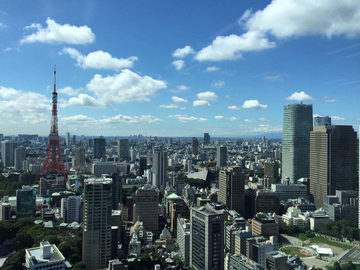 Minato City skyline with Tokyo Tower, seen from Toranomon Hills