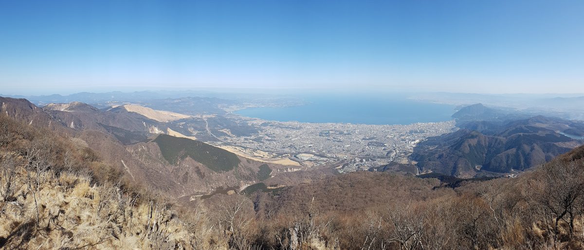 Daytime view over Beppu city and Beppu Bay from the hills above the city