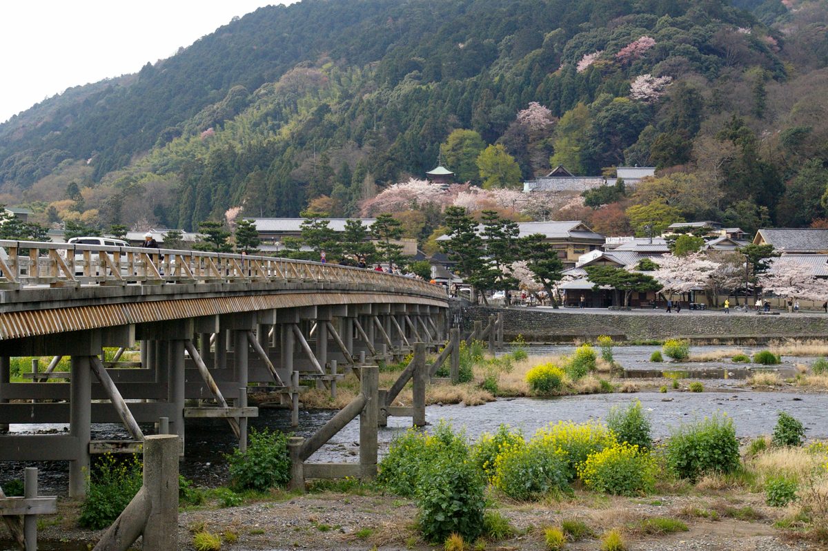 The long wooden Togetsukyo Bridge in Arashiyama