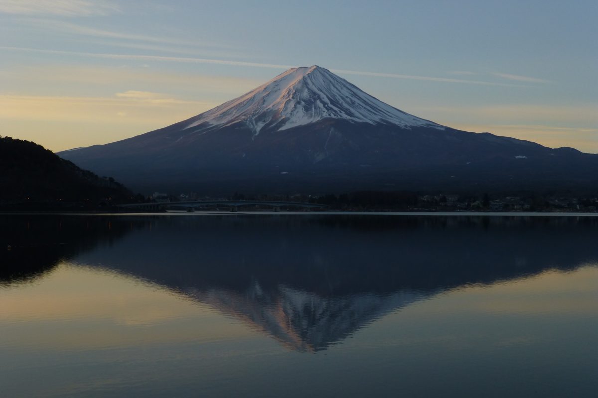 Mt. Fuji reflected in Lake Kawaguchiko at dawn